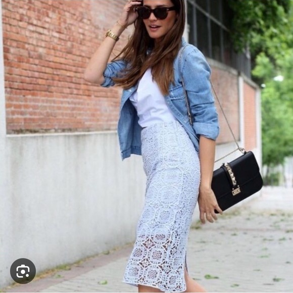 Zara NWT Crochet Midi Skirt. Size Small. Baby Blue Colour. - Picture 2 of 11